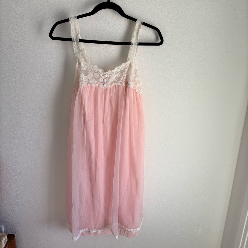Vintage 1960s Pink Nylon Lace Slip- ILGWU Union Made | Small